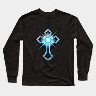 Christian Cross with the ray of light with black background Long Sleeve T-Shirt